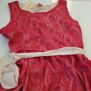 Pink beige short lace dress womens M sleeveless nt